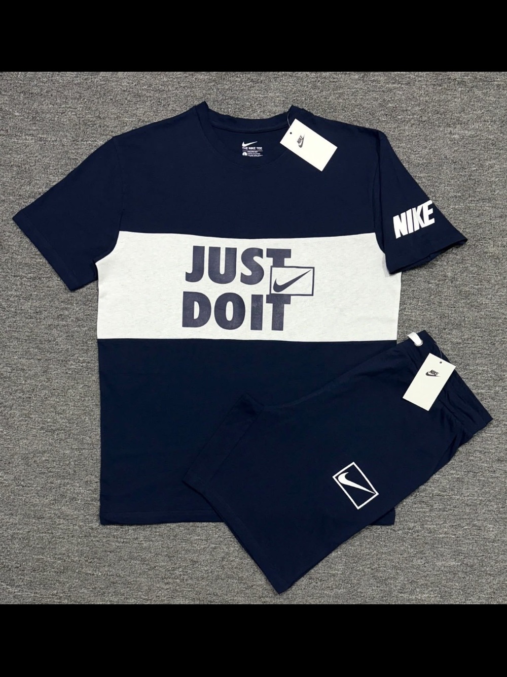 Nike Navy and White 'Just Do It' Tee + Shorts Set